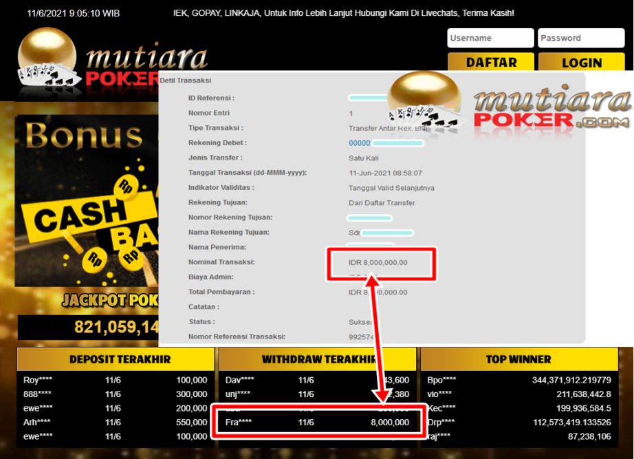 BUKTI TRANSFER 8 JUTA MEMBER BANDAR Q