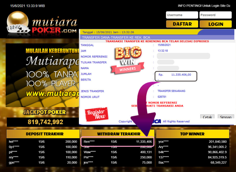 BUKTI TRANSFER 11.3 JUTA MEMBER BANDAR Q