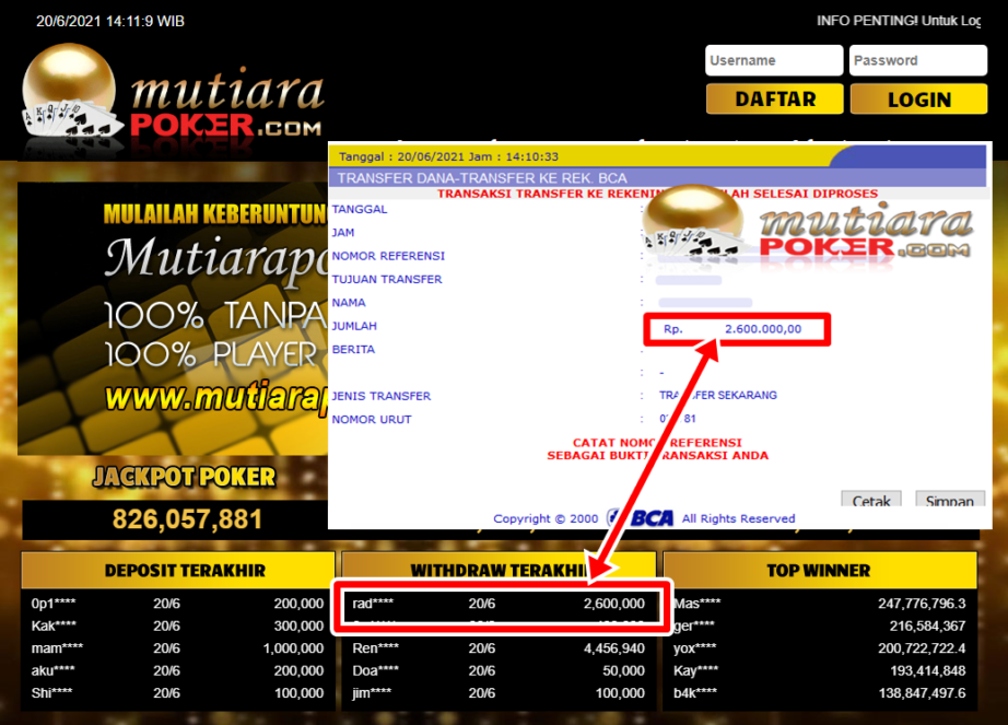 BUKTI TRANSFER 2.6 JUTA MEMBER BANDAR Q