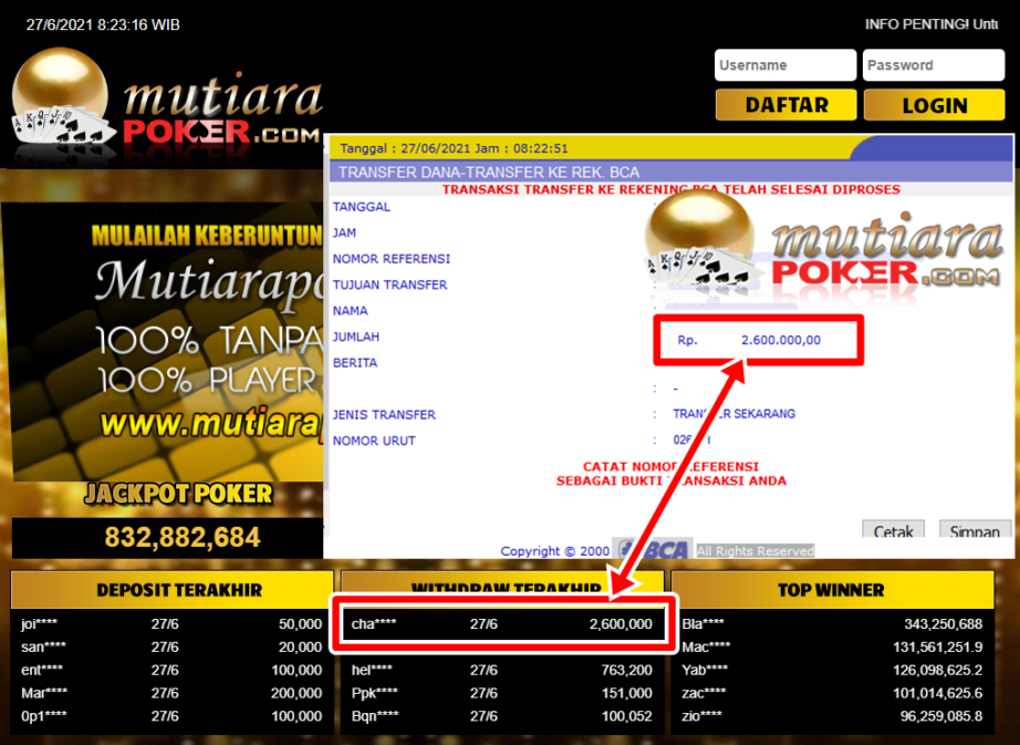 BUKTI TRANSFER 2.6 JUTA MEMBER BANDAR Q