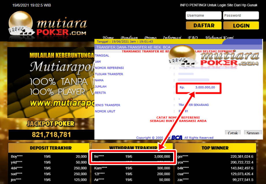 BUKTI TRANSFER 3 JUTA MEMBER BANDAR Q