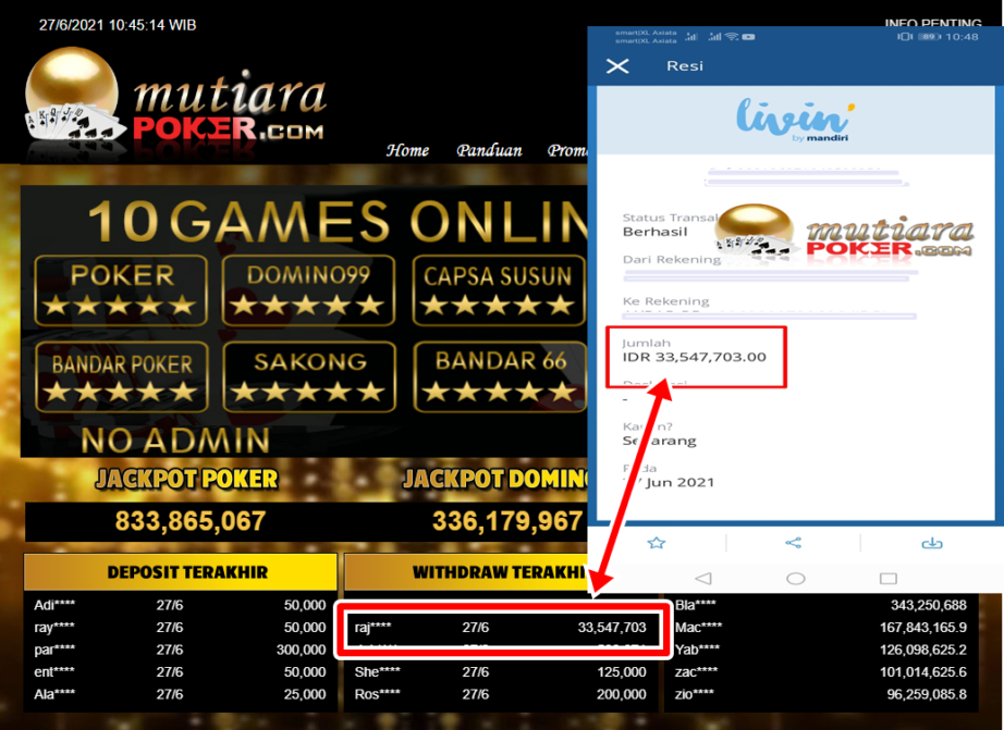 BUKTI TRANSFER 33.5 JUTA MEMBER BANDAR Q