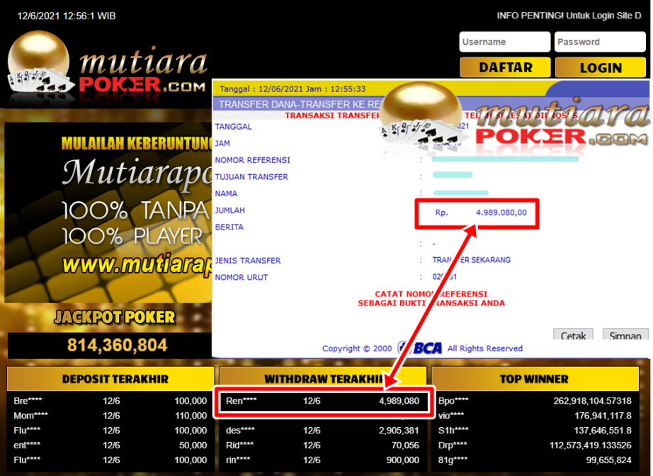 BUKTI TRANSFER 4.9 JUTA MEMBER BANDAR Q