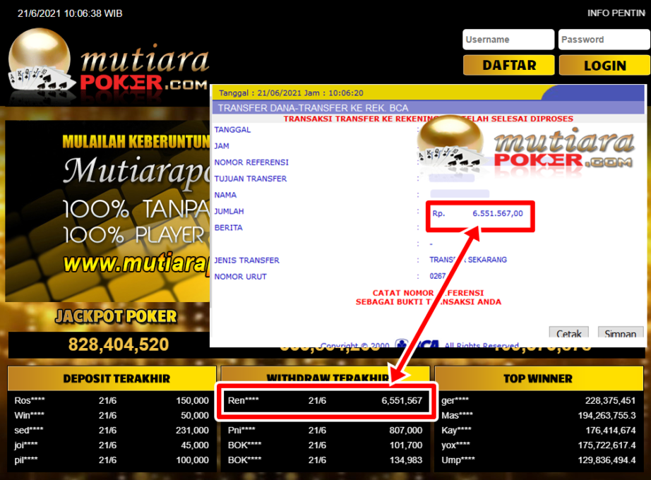 BUKTI TRANSFER 6.5 JUTA MEMBER BANDAR Q