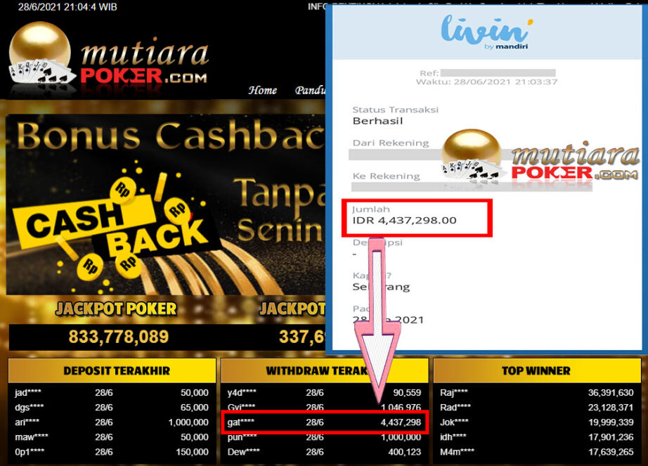 BUKTI TRANSFER 4.4 JUTA MEMBER BANDAR Q