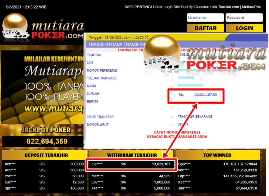 BUKTI TRANSFER 13 JUTA MEMBER BANDAR Q