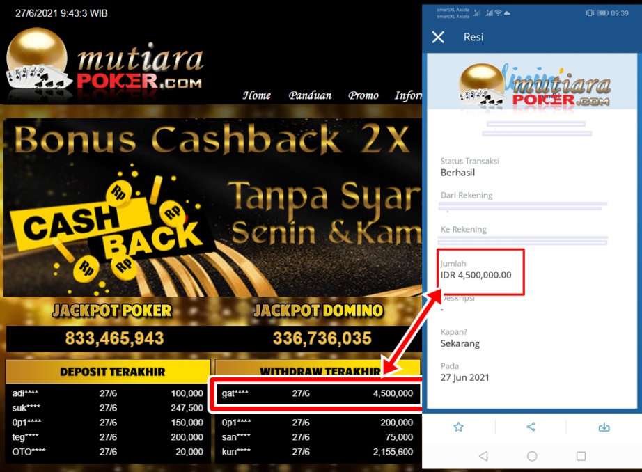 BUKTI TRANSFER 4.5 JUTA MEMBER BANDAR Q