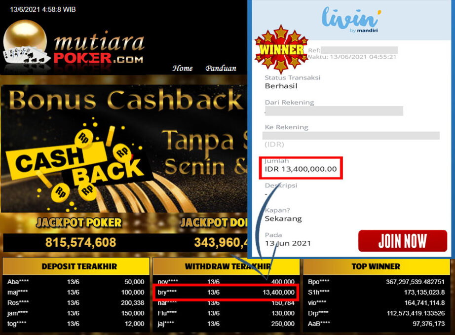 BUKTI TRANSFER 11.9 JUTA MEMBER BANDAR Q