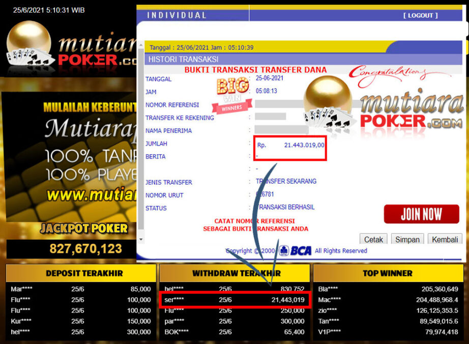 BUKTI TRANSFER 21.4 JUTA MEMBER BANDAR Q