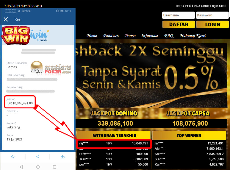 BUKTI TRANSFER 10 JUTA MEMBER BANDAR Q