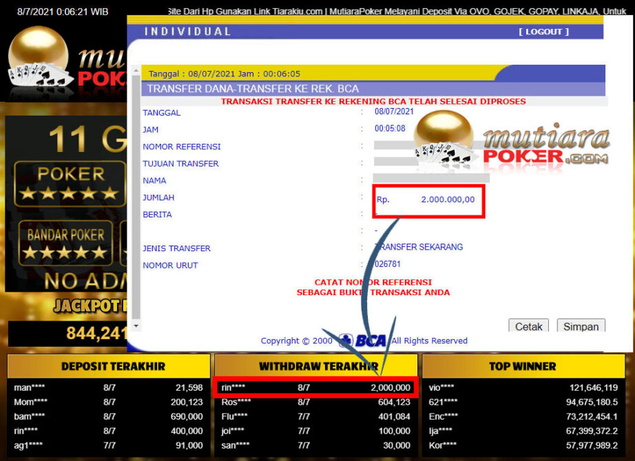 BUKTI TRANSFER 2 JUTA MEMBER BANDAR Q