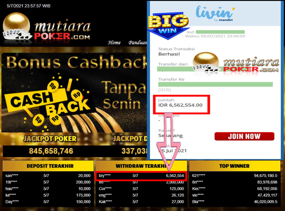 BUKTI TRANSFER 6.5 JUTA MEMBER BANDAR Q