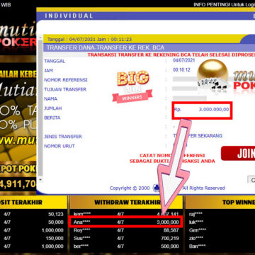 BUKTI TRANSFER 3 JUTA MEMBER BANDAR Q