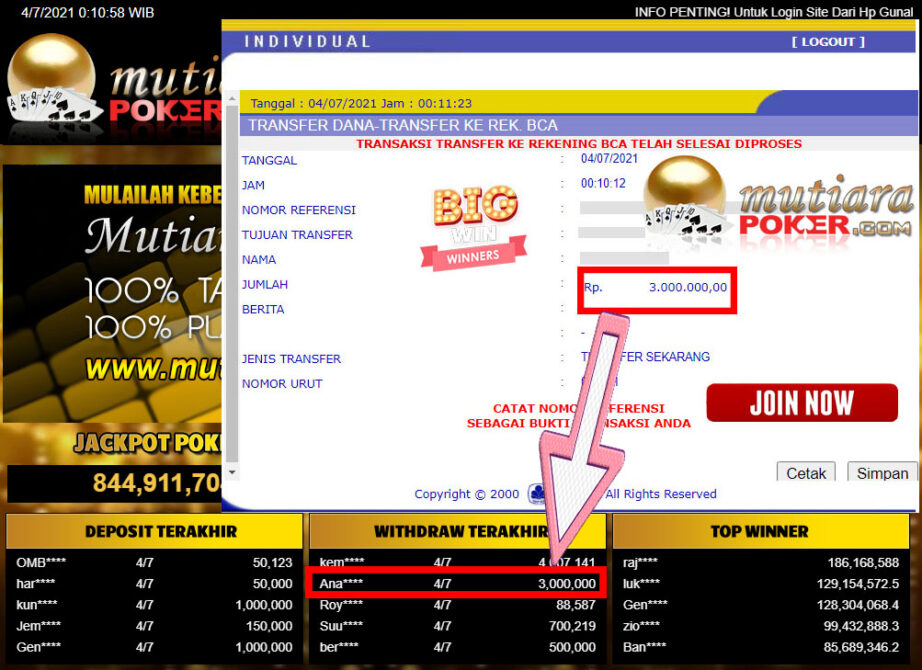 BUKTI TRANSFER 3 JUTA MEMBER BANDAR Q