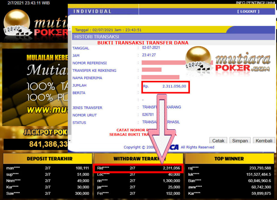 BUKTI TRANSFER 2.3 JUTA MEMBER BANDAR Q