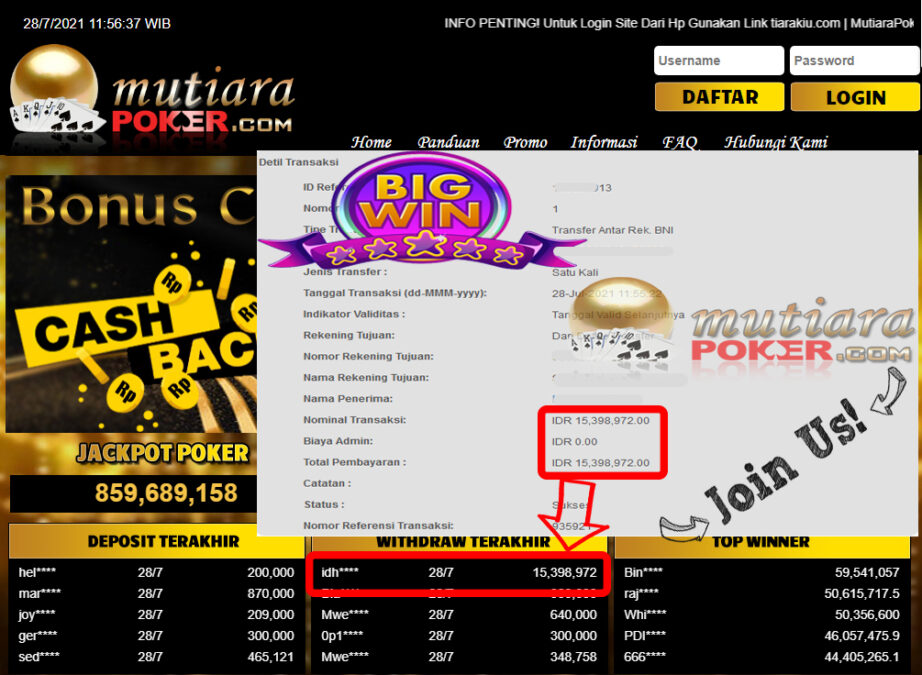 BUKTI TRANSFER 15.3 JUTA MEMBER BANDAR Q