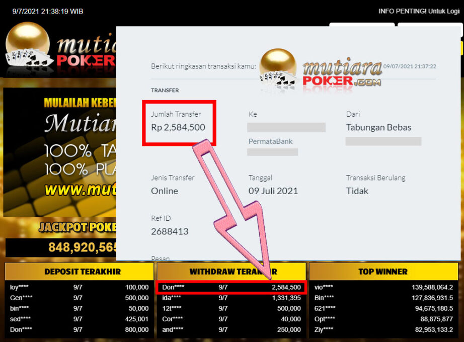 BUKTI TRANSFER 2.5 JUTA MEMBER BANDAR Q