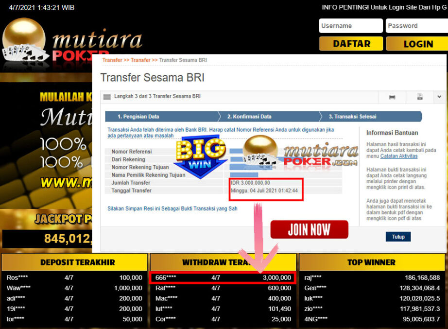 BUKTI TRANSFER 3 JUTA MEMBER BANDAR Q