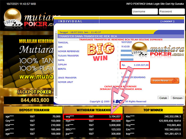 BUKTI TRANSFER 3.1 JUTA MEMBER BANDAR Q