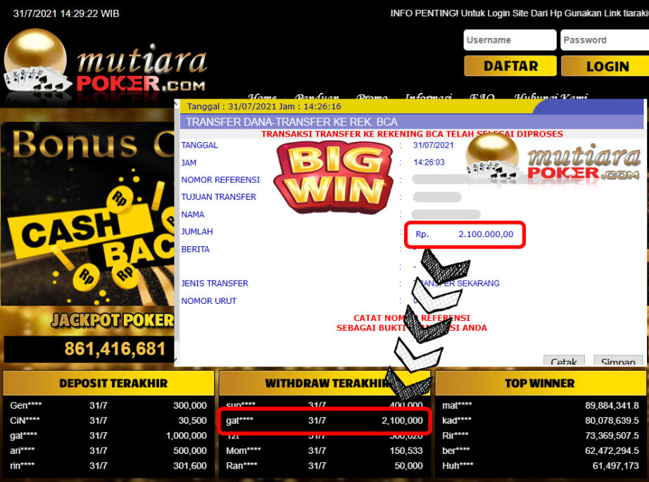 BUKTI TRANSFER 2.1 JUTA MEMBER BANDAR Q