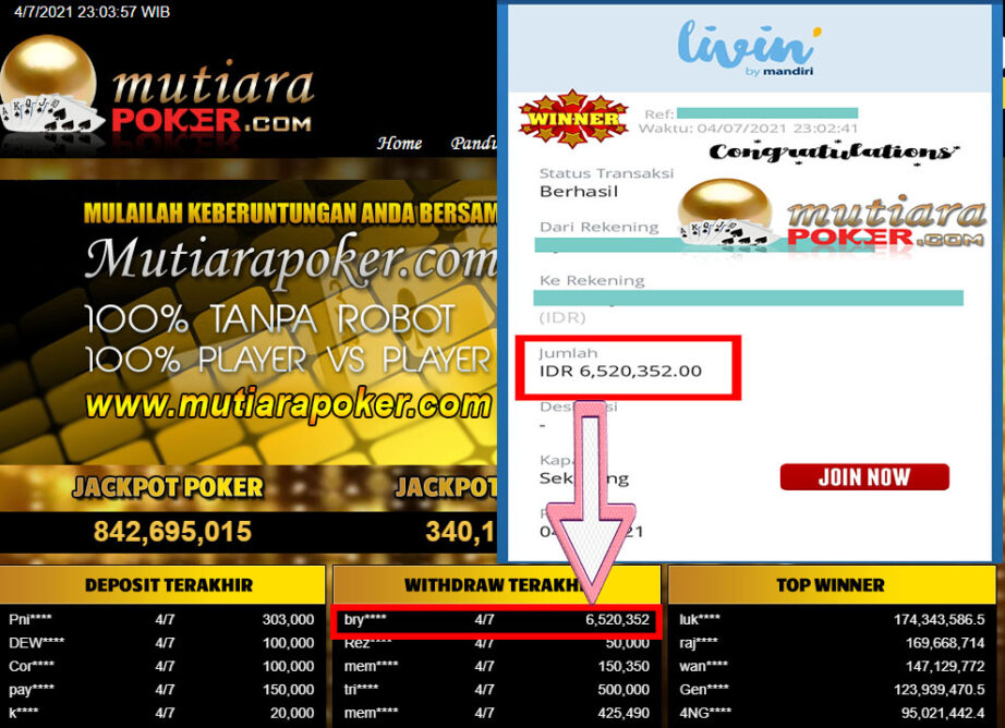 BUKTI TRANSFER 6.5 JUTA MEMBER BANDAR Q