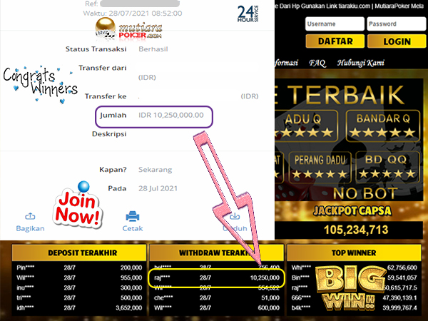 BUKTI TRANSFER 10.2 JUTA MEMBER BANDAR Q