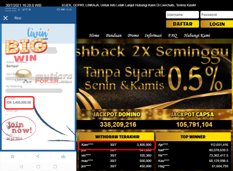 BUKTI TRANSFER 3.4 JUTA MEMBER BANDAR Q