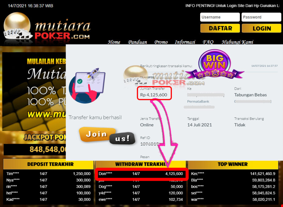 BUKTI TRANSFER 4.1 JUTA MEMBER BANDAR Q