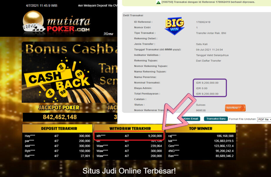 BUKTI TRANSFER 9.2 JUTA MEMBER BANDAR Q