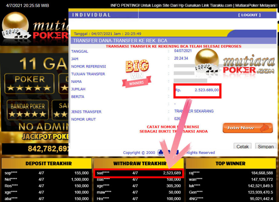 BUKTI TRANSFER 2.5 JUTA MEMBER BANDAR Q