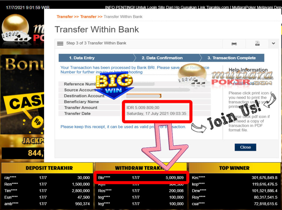 BUKTI TRANSFER 5 JUTA MEMBER BANDAR Q