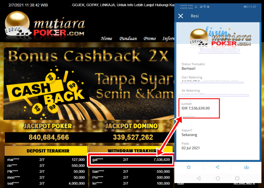 BUKTI TRANSFER 7.5 JUTA MEMBER BANDAR Q