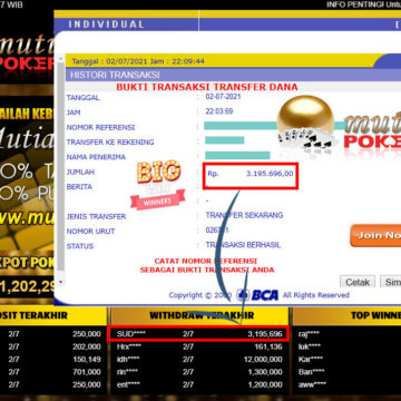 BUKTI TRANSFER 3.1 JUTA MEMBER BANDAR Q