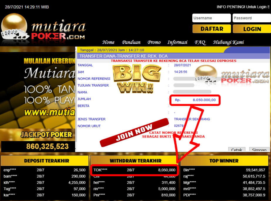 BUKTI TRANSFER 8 JUTA MEMBER BANDAR Q