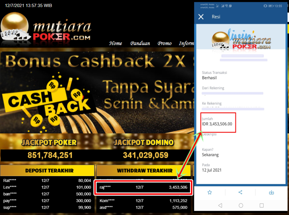 BUKTI TRANSFER 3.4 JUTA MEMBER BANDAR Q