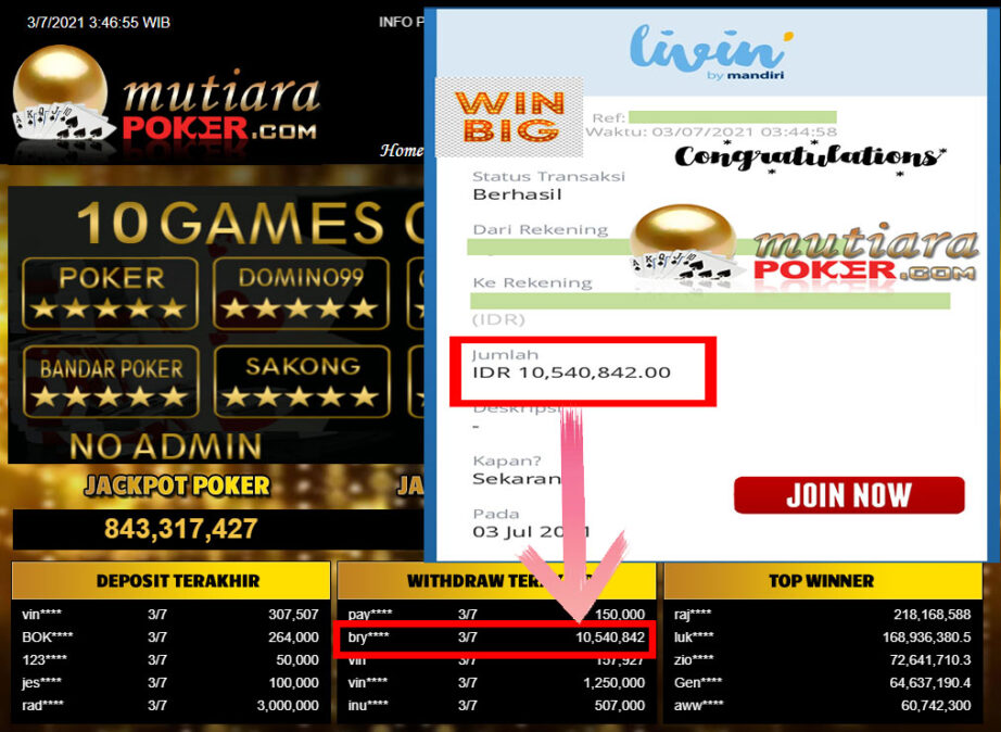 BUKTI TRANSFER 10.5 JUTA MEMBER BANDAR Q