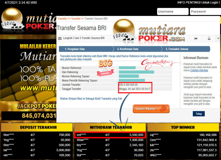 BUKTI TRANSFER 5.5 JUTA MEMBER BANDAR Q