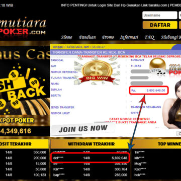 BUKTI TRANSFER 5.8 JUTA MEMBER BANDAR Q