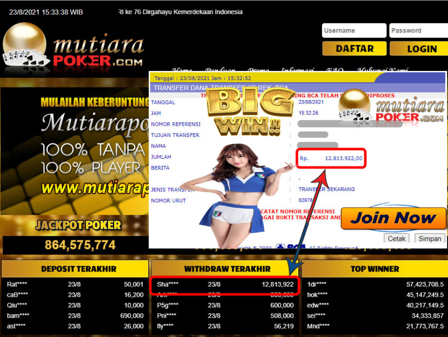 BUKTI TRANSFER 12.8 JUTA MEMBER BANDAR Q