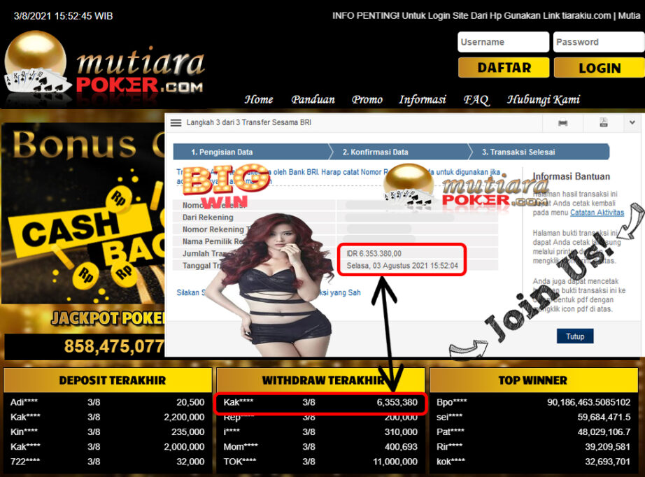 BUKTI TRANSFER 6.3 JUTA MEMBER BANDAR Q