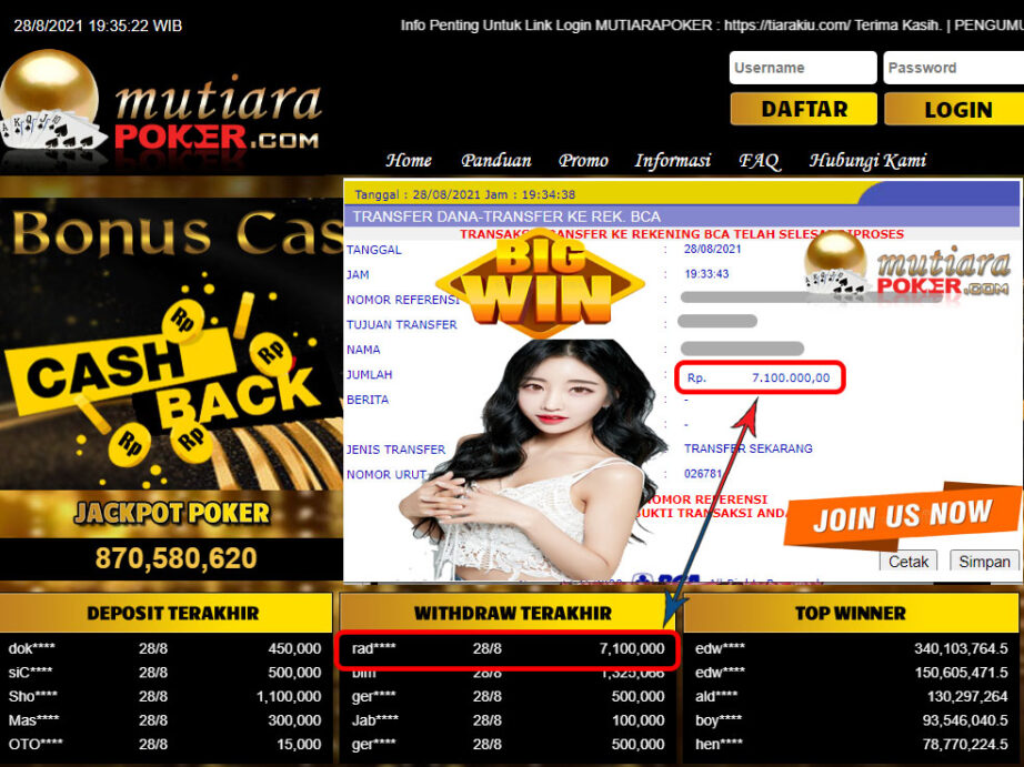 BUKTI TRANSFER 7.1 JUTA MEMBER BANDAR Q