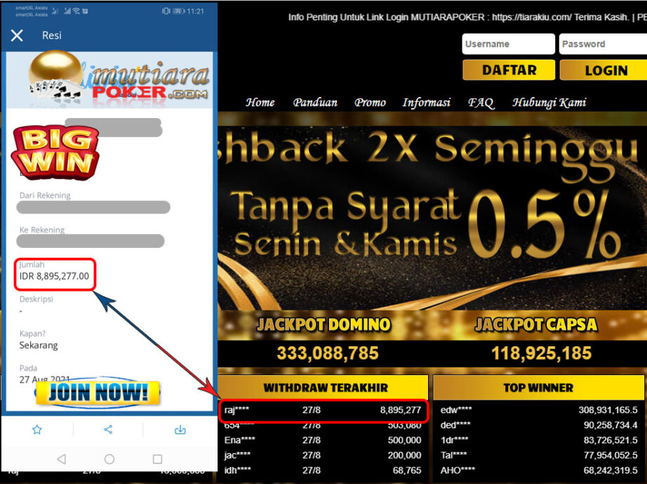 BUKTI TRANSFER 8.8 JUTA MEMBER BANDAR Q