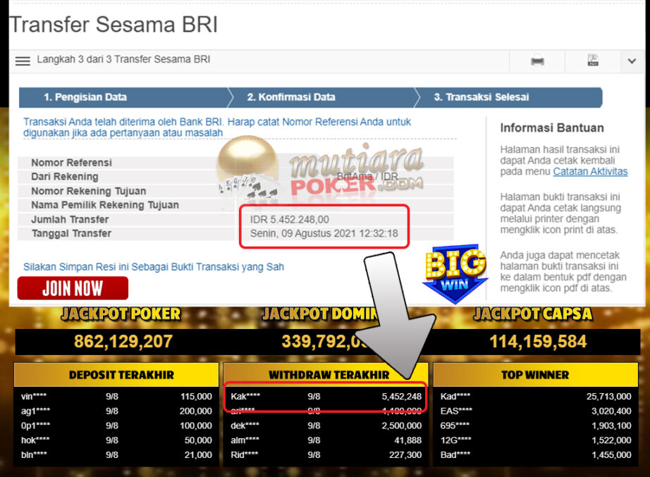 BUKTI TRANSFER 5.4 JUTA MEMBER BANDAR Q