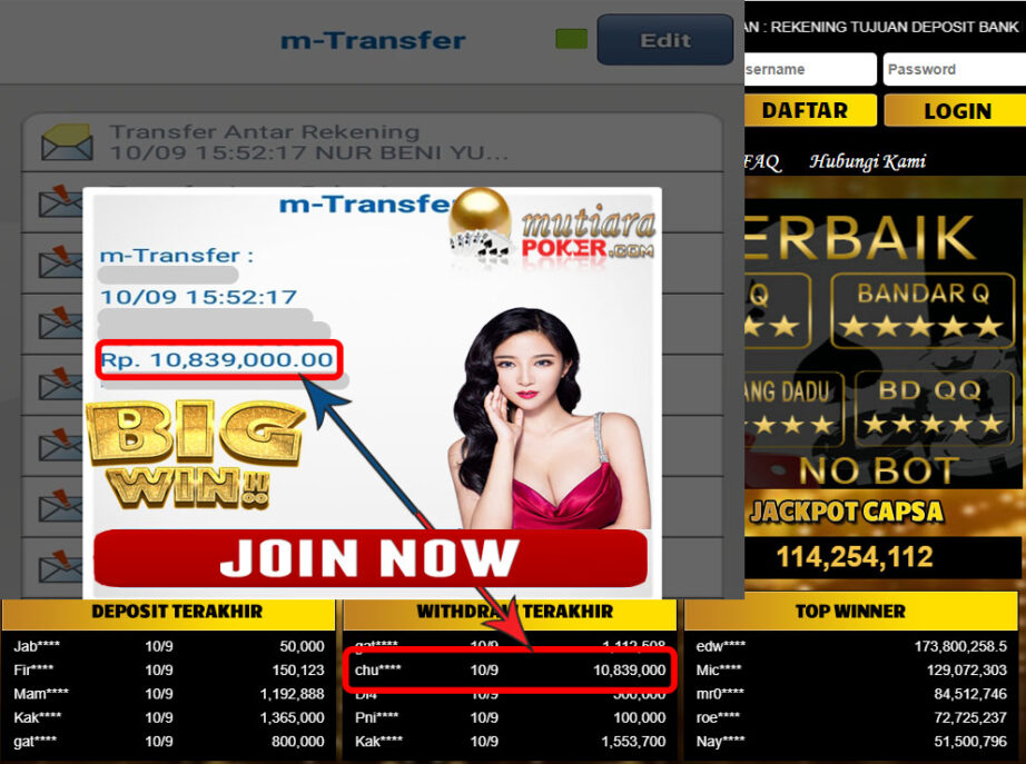 BUKTI TRANSFER 10.8 JUTA MEMBER BANDAR Q