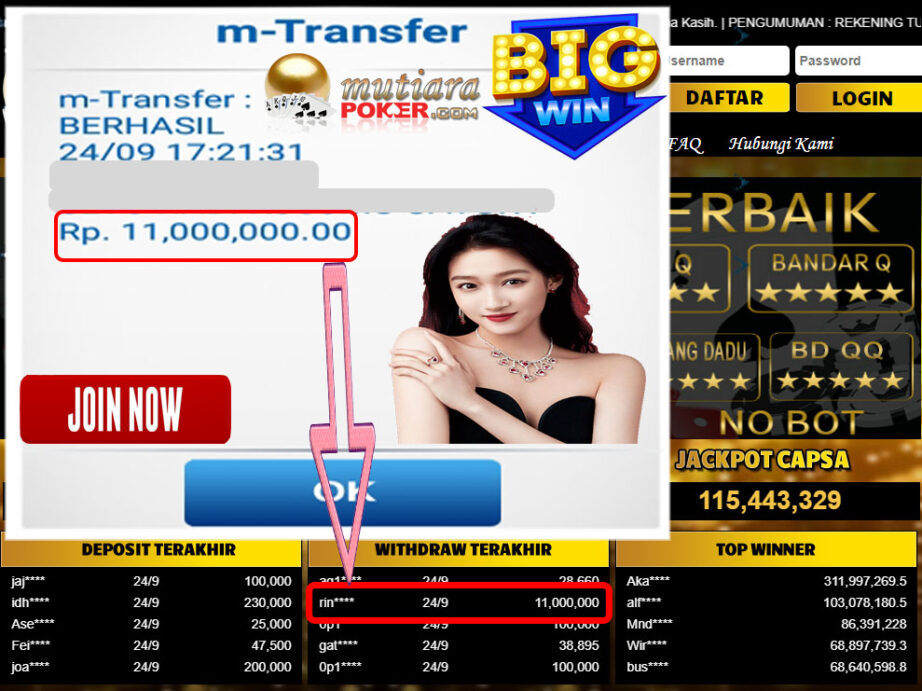 BUKTI TRANSFER 11 JUTA MEMBER BANDAR Q