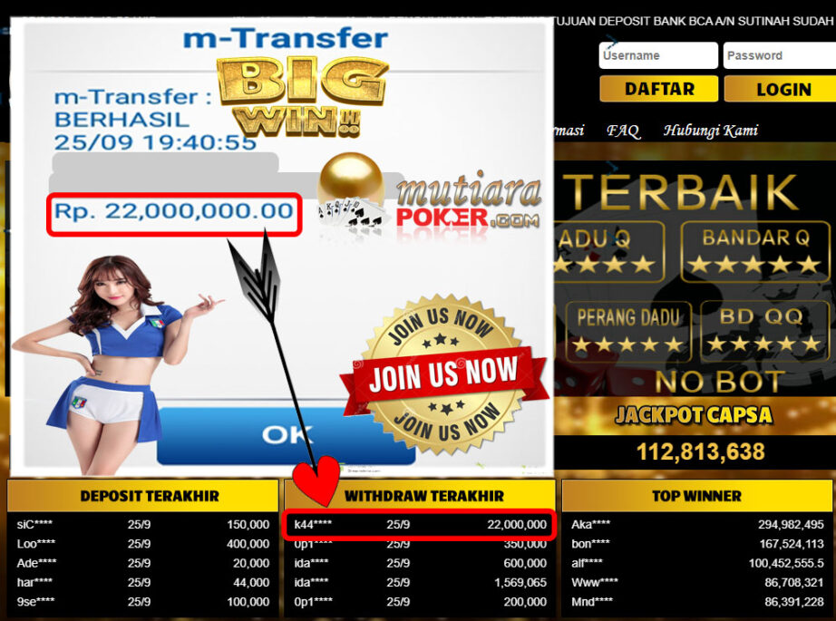 BUKTI TRANSFER 22 JUTA MEMBER BANDAR Q