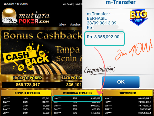 BUKTI TRANSFER 8 JUTA MEMBER BANDAR Q