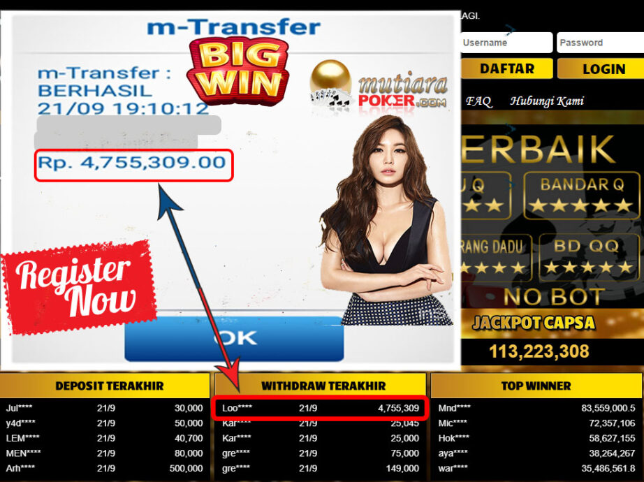 BUKTI TRANSFER 4.7 JUTA MEMBER BANDAR Q