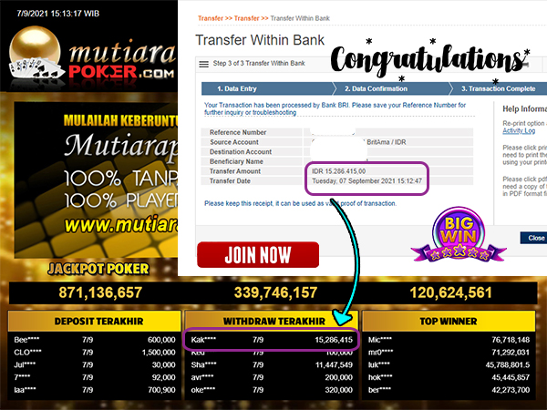 BUKTI TRANSFER 15 JUTA MEMBER BANDAR Q