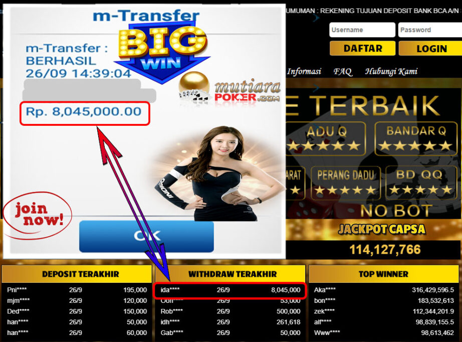 BUKTI TRANSFER 8 JUTA MEMBER BANDAR Q